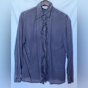 Ruffled Button-Up Shirt in Navy